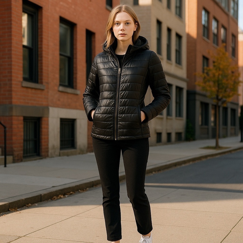 Cato | Metallic Hooded Puffer Jacket Ideal Black